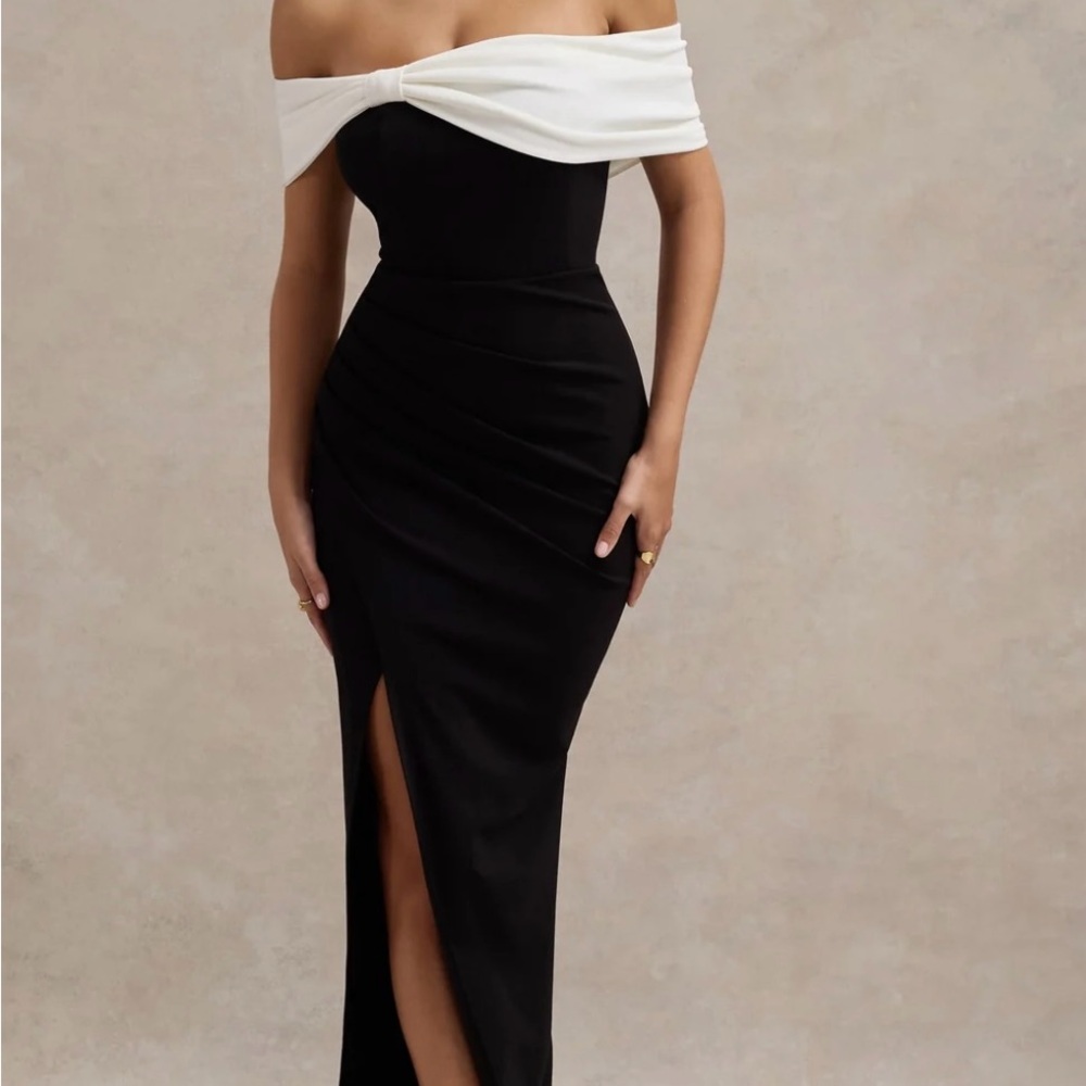 Black and White Asymmetrical Sequin Bodycon Gown for Cocktail